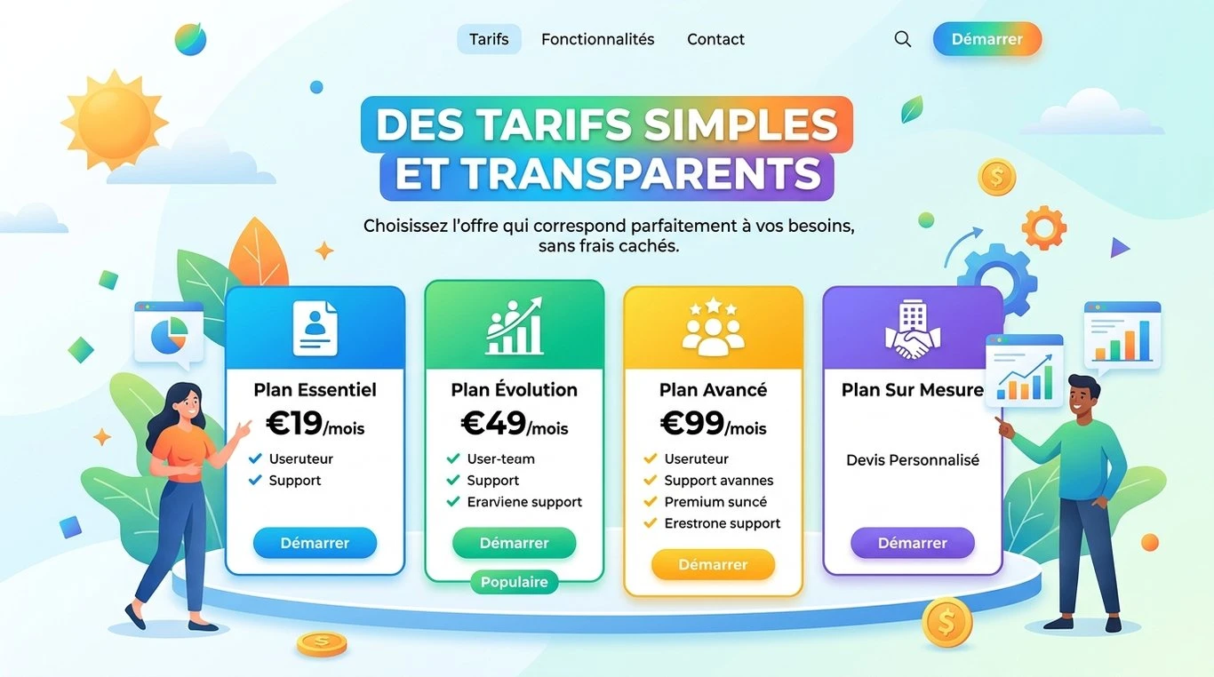 Illustration d'un tableau de bord financier généré rapidement avec des graphiques et un chronomètre stylisé