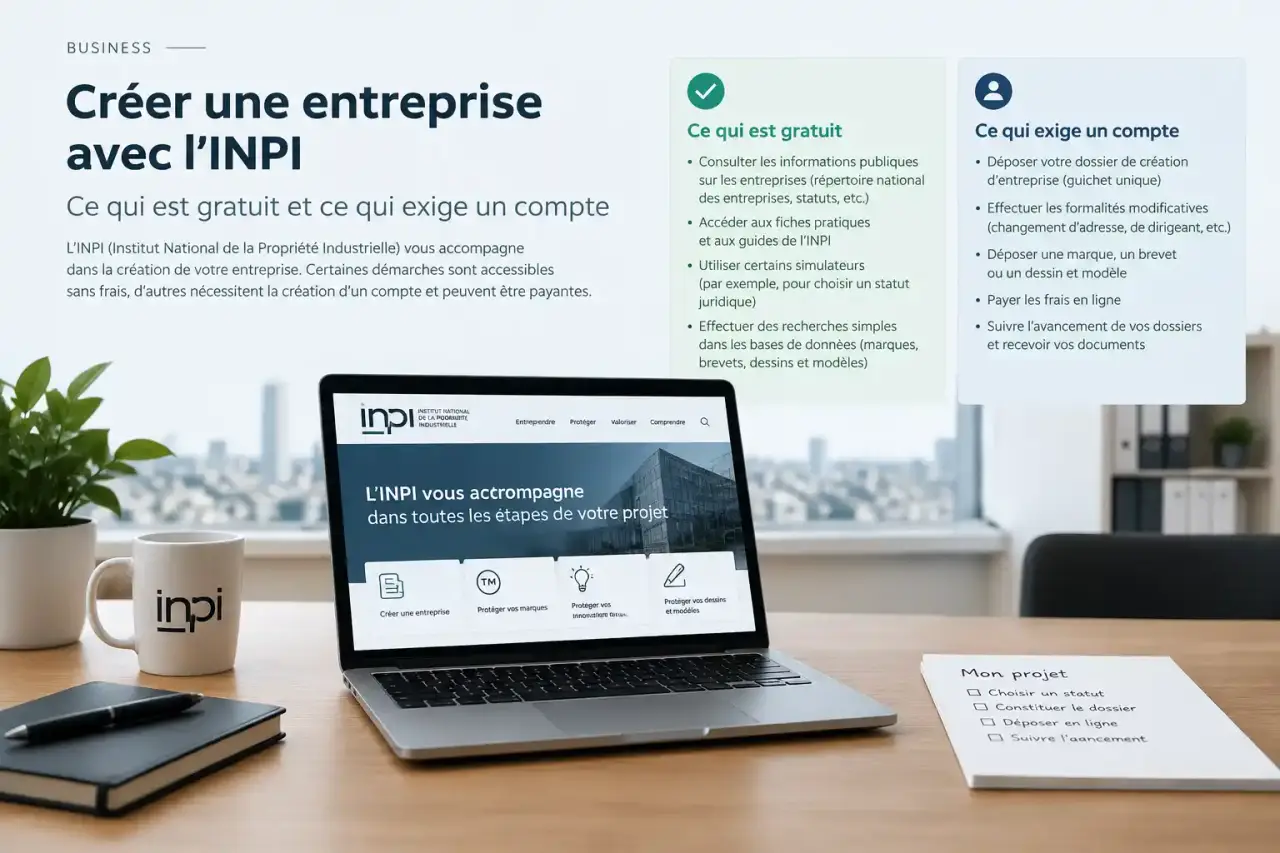 Créer une entreprise avec l’INPI : ce qui est gratuit et ce qui exige un compte